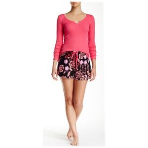 NWT-Josie by Natori Lovely Roses Pajama Sleep Shirt & Shorts, Pink, L